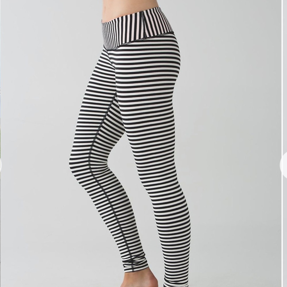Lululemon Wunder Under Narrow Bold Stripe Black Angel Wing Grapefruit 6 UNICORN!